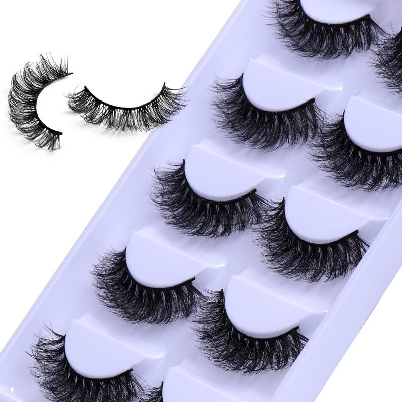 5 Pairs Natural Cross Layer Thick Faux Mink Hair Short Fluffy Eyelashes