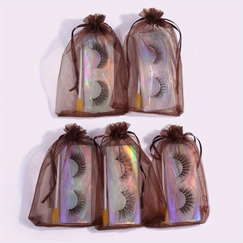 5 Pairs Natural Thick False Eyelashes C Curling with Brushes & Bag