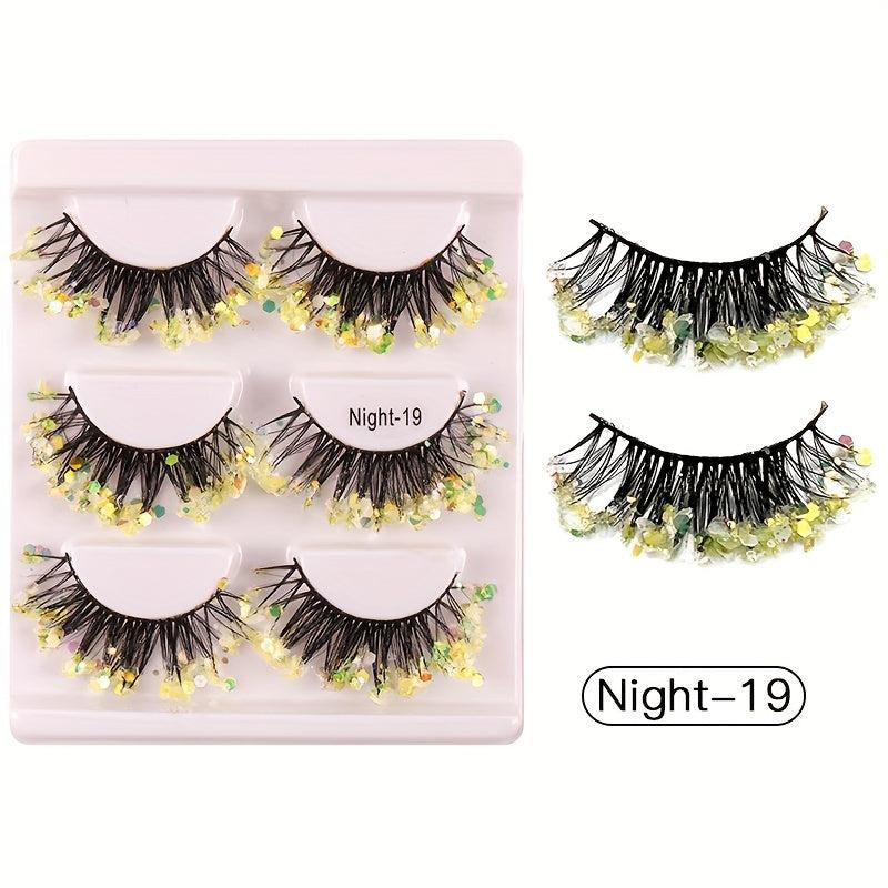 Luminous Sequined False Eyelashes for Dance Party Makeup