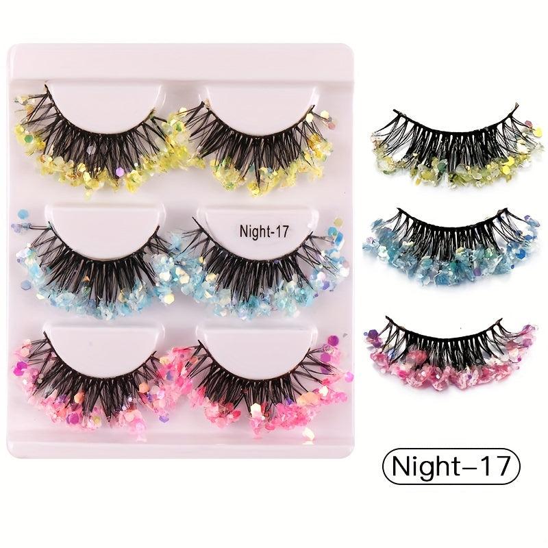 Luminous Sequined False Eyelashes for Dance Party Makeup
