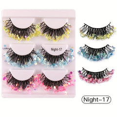 Luminous Sequined False Eyelashes for Dance Party Makeup