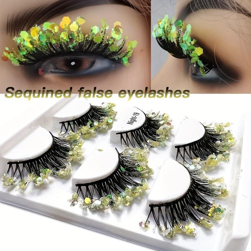 Luminous Sequined False Eyelashes for Dance Party Makeup