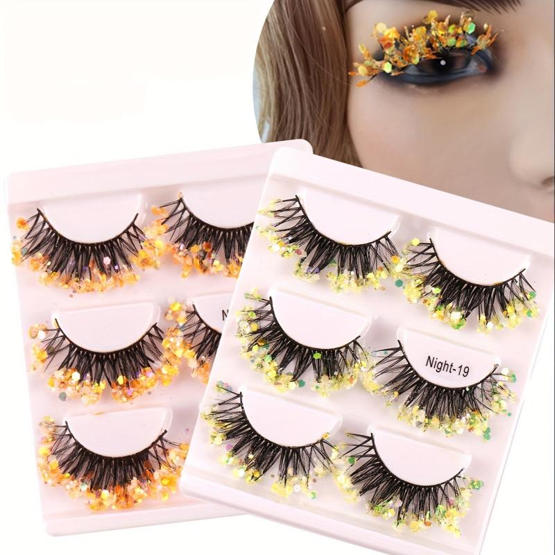 Luminous Sequined False Eyelashes for Dance Party Makeup