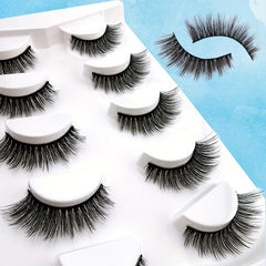 5 Pairs 16mm Cat Eye Wispy Faux Mink Lashes Natural Look False Eyelashes