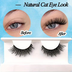 5 Pairs 16mm Cat Eye Wispy Faux Mink Lashes Natural Look False Eyelashes