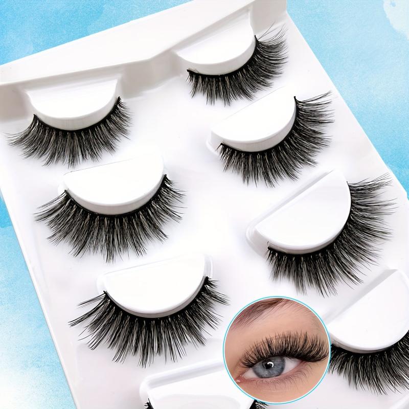 5 Pairs 16mm Cat Eye Wispy Faux Mink Lashes Natural Look False Eyelashes