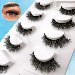 5 Pairs 16mm Cat Eye Wispy Faux Mink Lashes Natural Look False Eyelashes