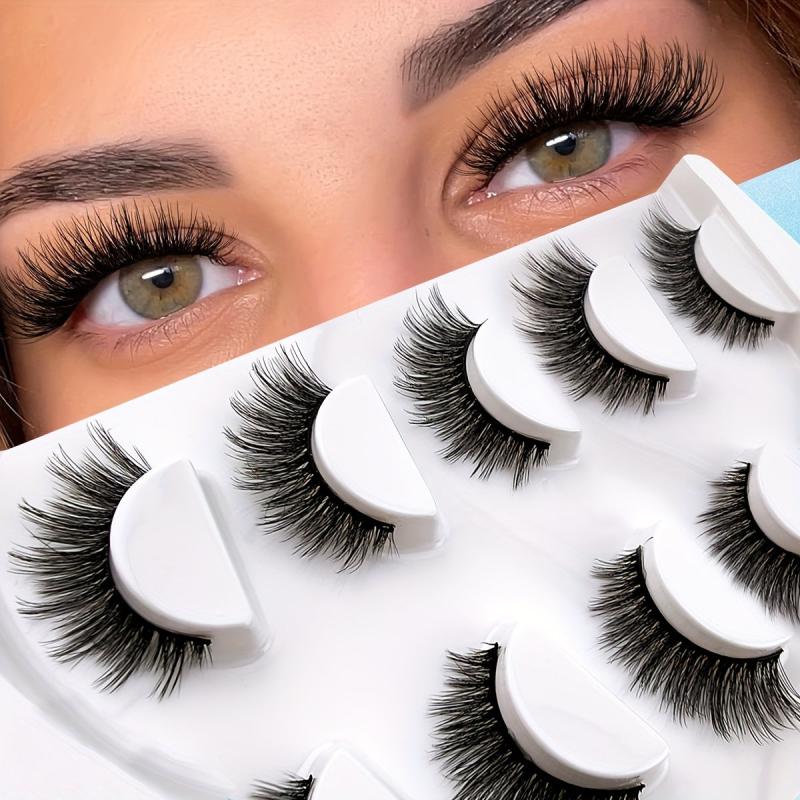 5 Pairs 16mm Cat Eye Wispy Faux Mink Lashes Natural Look False Eyelashes