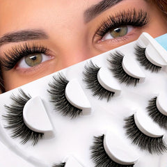 5 Pairs 16mm Cat Eye Wispy Faux Mink Lashes Natural Look False Eyelashes