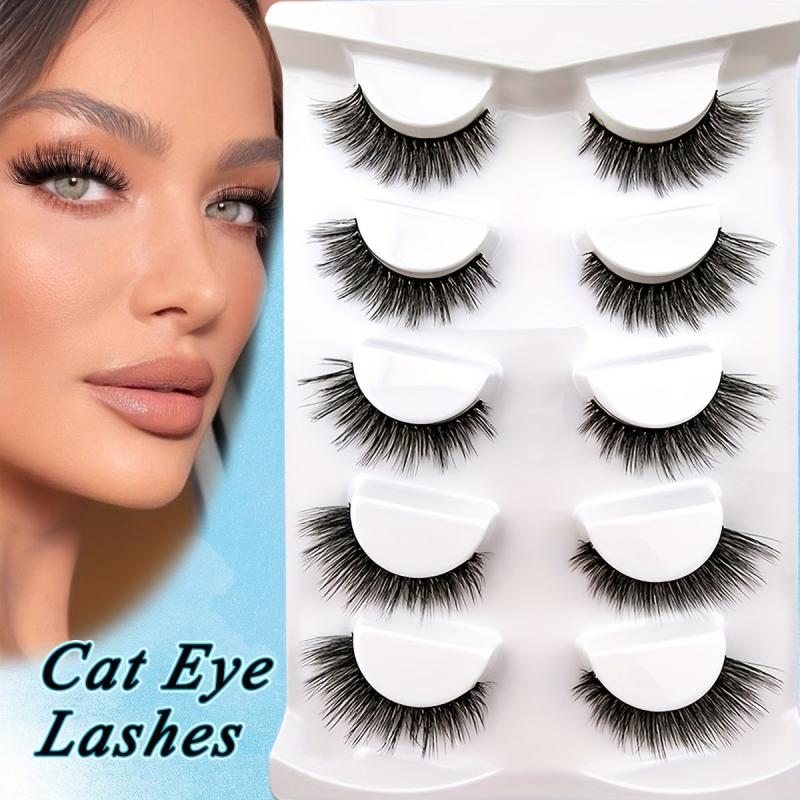5 Pairs 16mm Cat Eye Wispy Faux Mink Lashes Natural Look False Eyelashes
