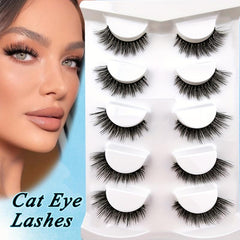 5 Pairs 16mm Cat Eye Wispy Faux Mink Lashes Natural Look False Eyelashes