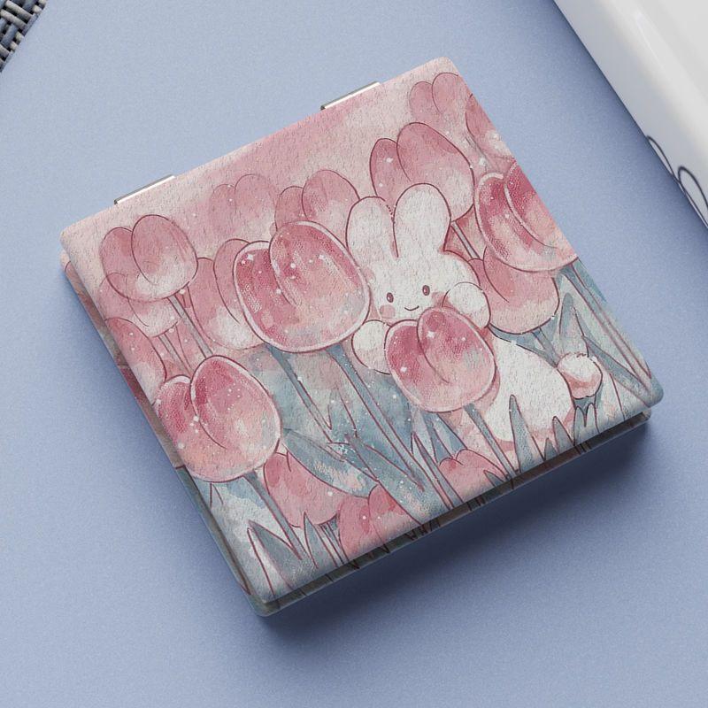 Tulip Rabbit Pattern Makeup Mirror Square Double Side Folding Vanity Mirror