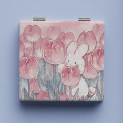 Tulip Rabbit Pattern Makeup Mirror Square Double Side Folding Vanity Mirror