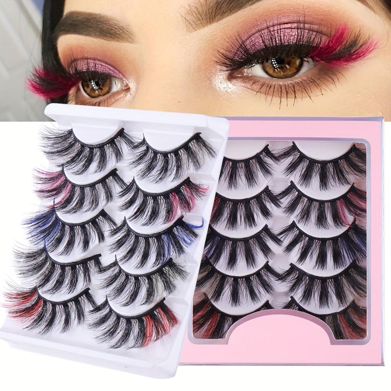 6D Colorful False Eyelashes Faux Mink Hair Curling Multicolor 5 Pairs Lashes
