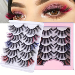 6D Colorful False Eyelashes Faux Mink Hair Curling Multicolor 5 Pairs Lashes