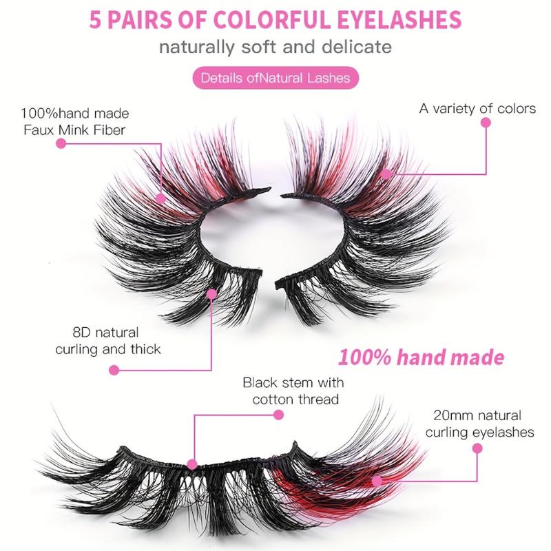 6D Colorful False Eyelashes Faux Mink Hair Curling Multicolor 5 Pairs Lashes