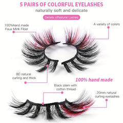 6D Colorful False Eyelashes Faux Mink Hair Curling Multicolor 5 Pairs Lashes