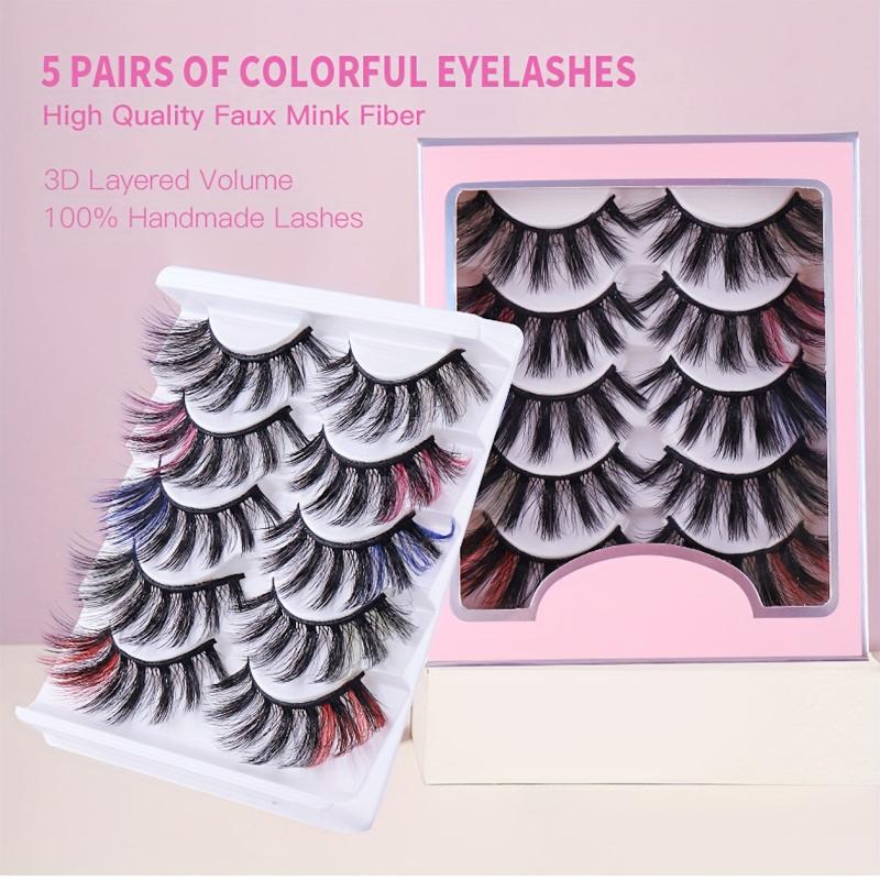 6D Colorful False Eyelashes Faux Mink Hair Curling Multicolor 5 Pairs Lashes