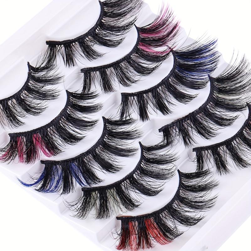 6D Colorful False Eyelashes Faux Mink Hair Curling Multicolor 5 Pairs Lashes