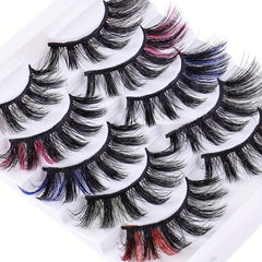 6D Colorful False Eyelashes Faux Mink Hair Curling Multicolor 5 Pairs Lashes