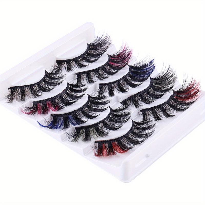 6D Colorful False Eyelashes Faux Mink Hair Curling Multicolor 5 Pairs Lashes