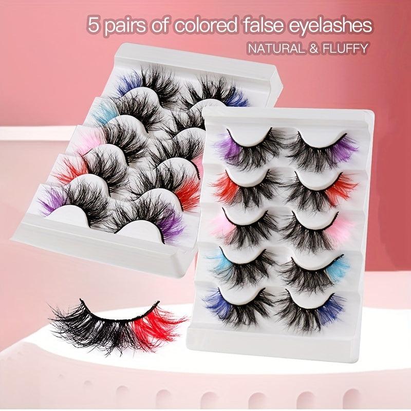 5 Pairs Colored False Eyelashes for Cosplay Masquerade Party