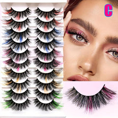 10 Pairs Colored Eyelashes 22mm Fluffy False Eyelashes Cat Eye Look