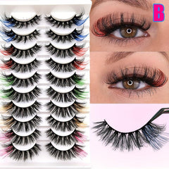 10 Pairs Colored Eyelashes 22mm Fluffy False Eyelashes Cat Eye Look