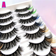 10 Pairs Colored Eyelashes 22mm Fluffy False Eyelashes Cat Eye Look
