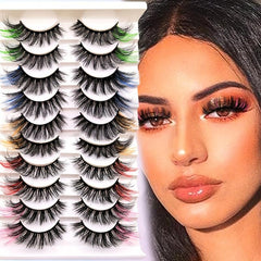 10 Pairs Colored Eyelashes 22mm Fluffy False Eyelashes Cat Eye Look
