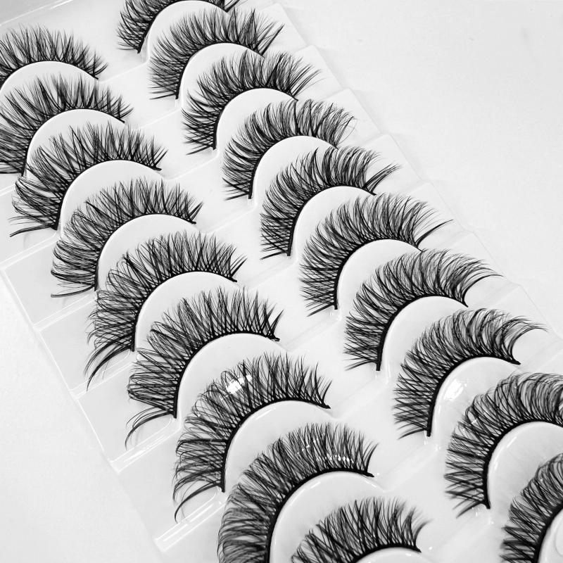 10 Pairs Curling Fluffy Messy False Eyelashes, Thick Soft Natural Lashes