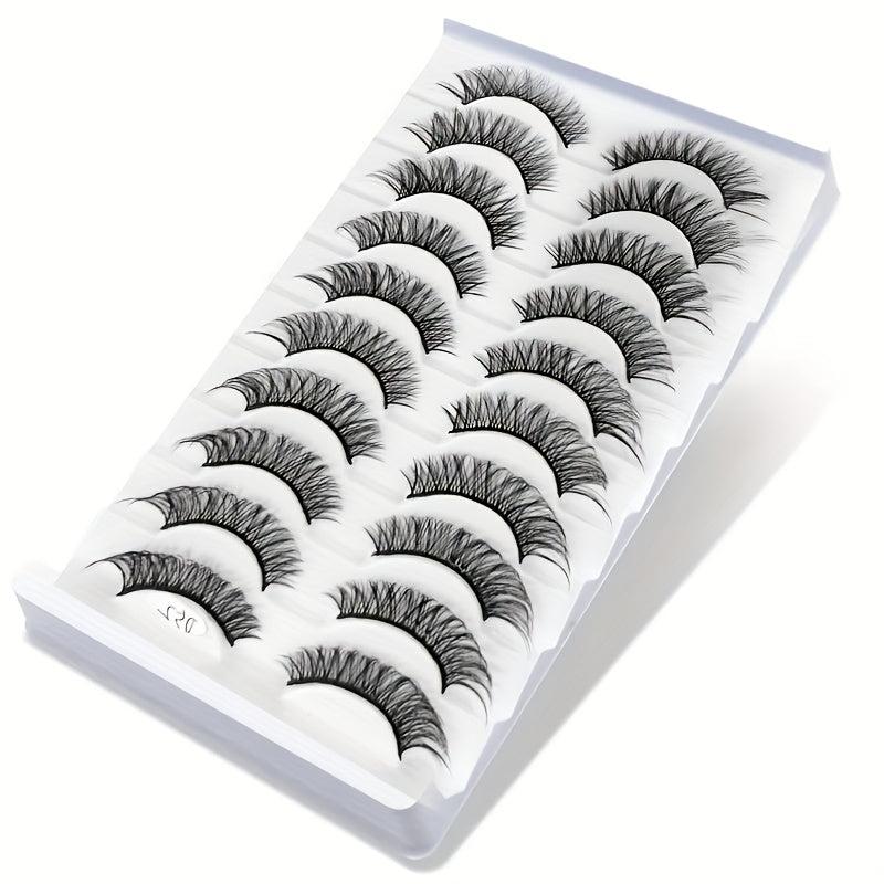 10 Pairs Curling Fluffy Messy False Eyelashes, Thick Soft Natural Lashes