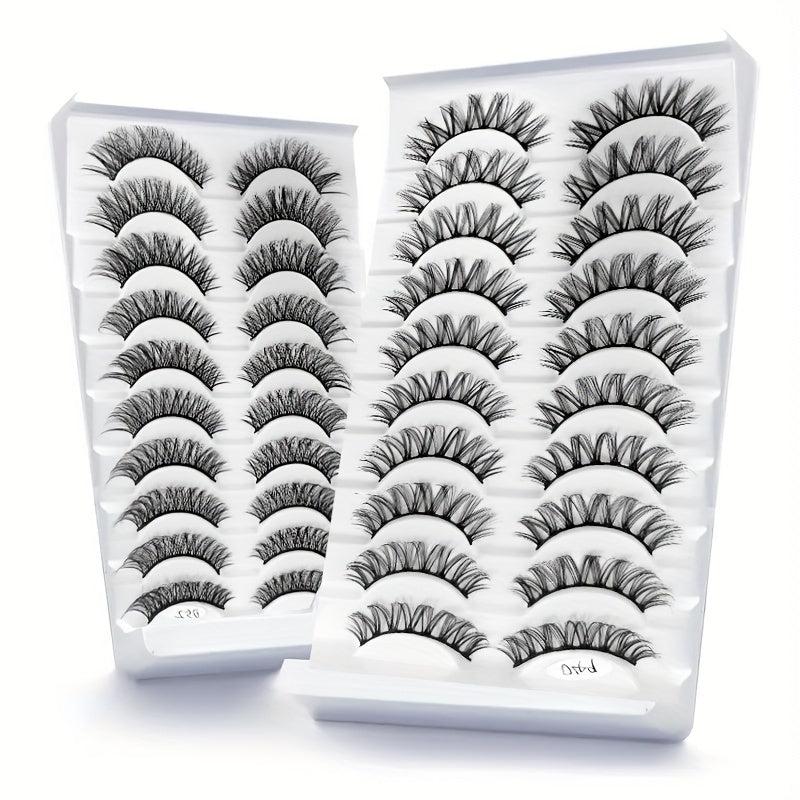 10 Pairs Curling Fluffy Messy False Eyelashes, Thick Soft Natural Lashes