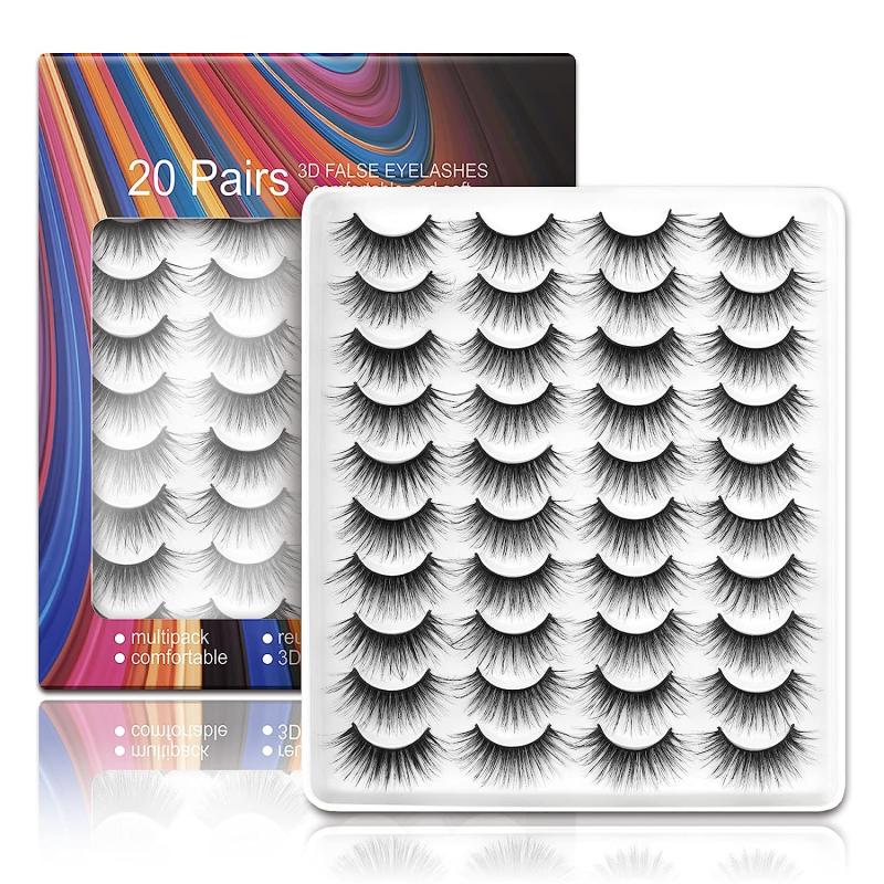 3 Boxes 20 Pairs Fluffy Natural Full Strip 3D Volume Faux Mink Lashes