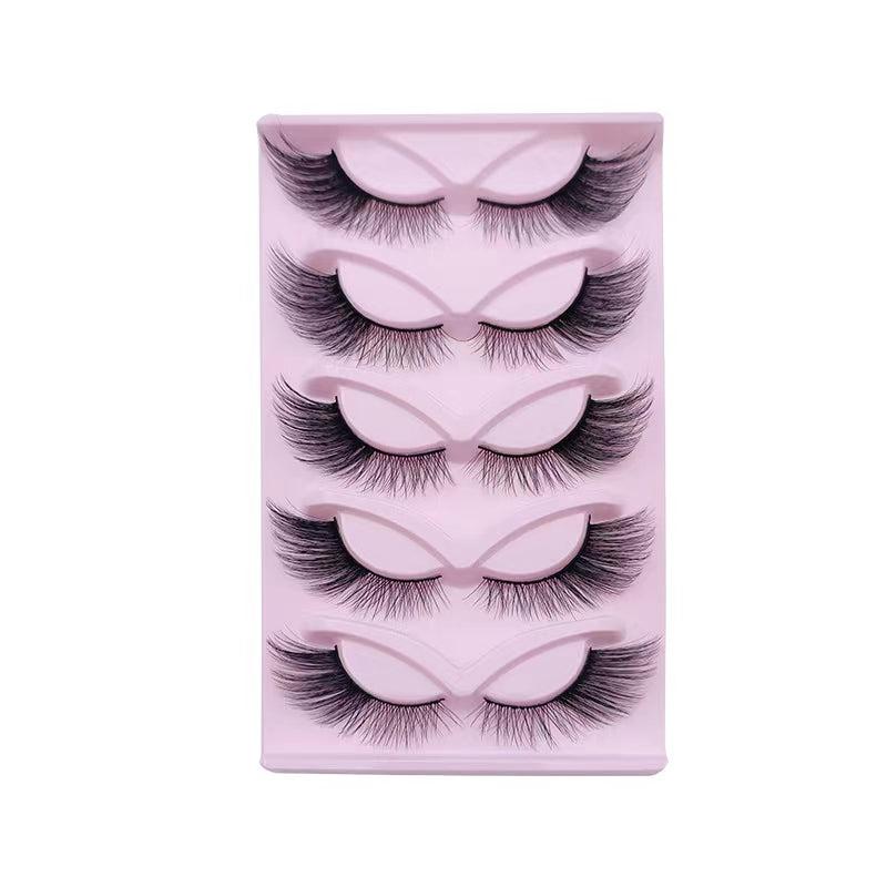 5 Pairs Natural Faux Mink Cat Eye Wispy False Eyelashes