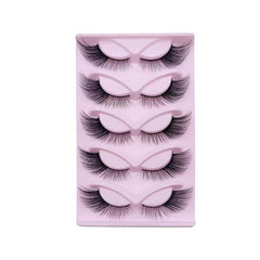 5 Pairs Natural Faux Mink Cat Eye Wispy False Eyelashes