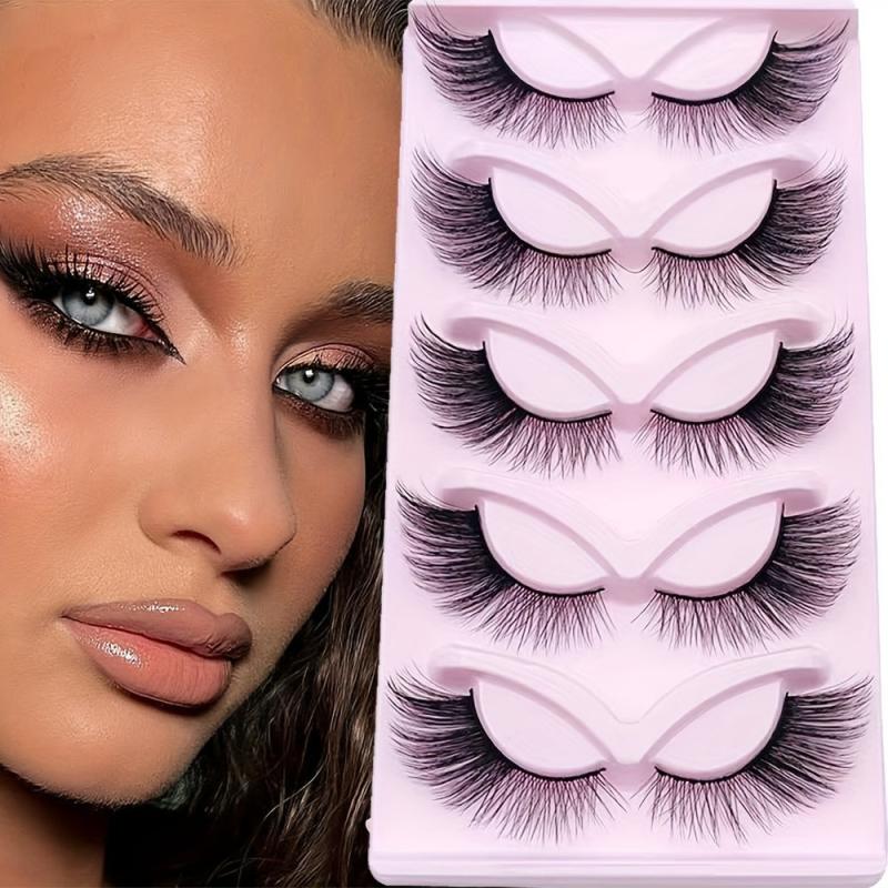 5 Pairs Natural Faux Mink Cat Eye Wispy False Eyelashes