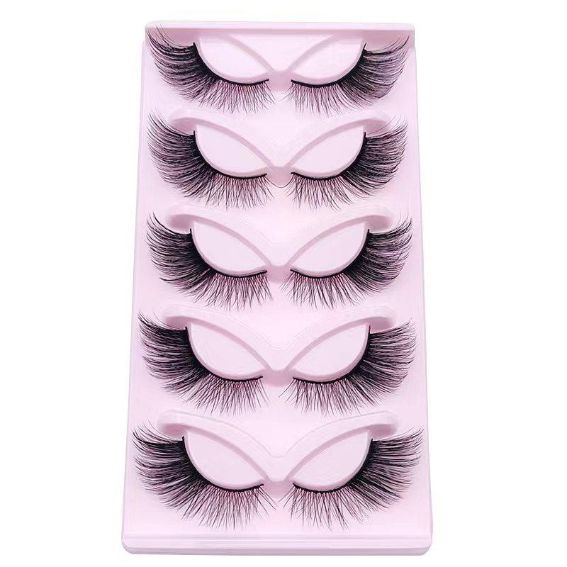 5 Pairs Natural Faux Mink Cat Eye Wispy False Eyelashes