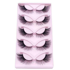 5 Pairs Natural Faux Mink Cat Eye Wispy False Eyelashes