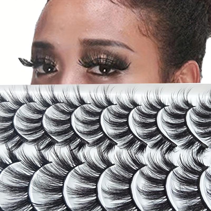 10 Pairs 3D False Eyelashes Thick & Curly Natural Look