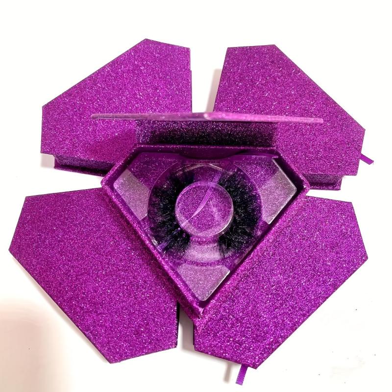 Glitter Diamond Shaped Eyelashes Storage Box - Lavender