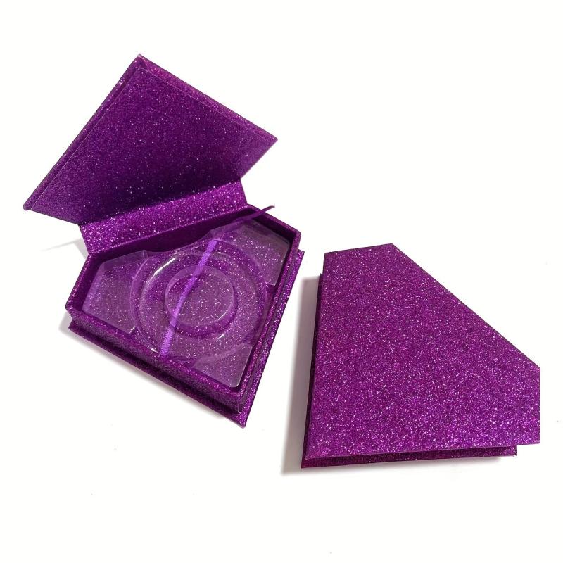 Glitter Diamond Shaped Eyelashes Storage Box - Lavender