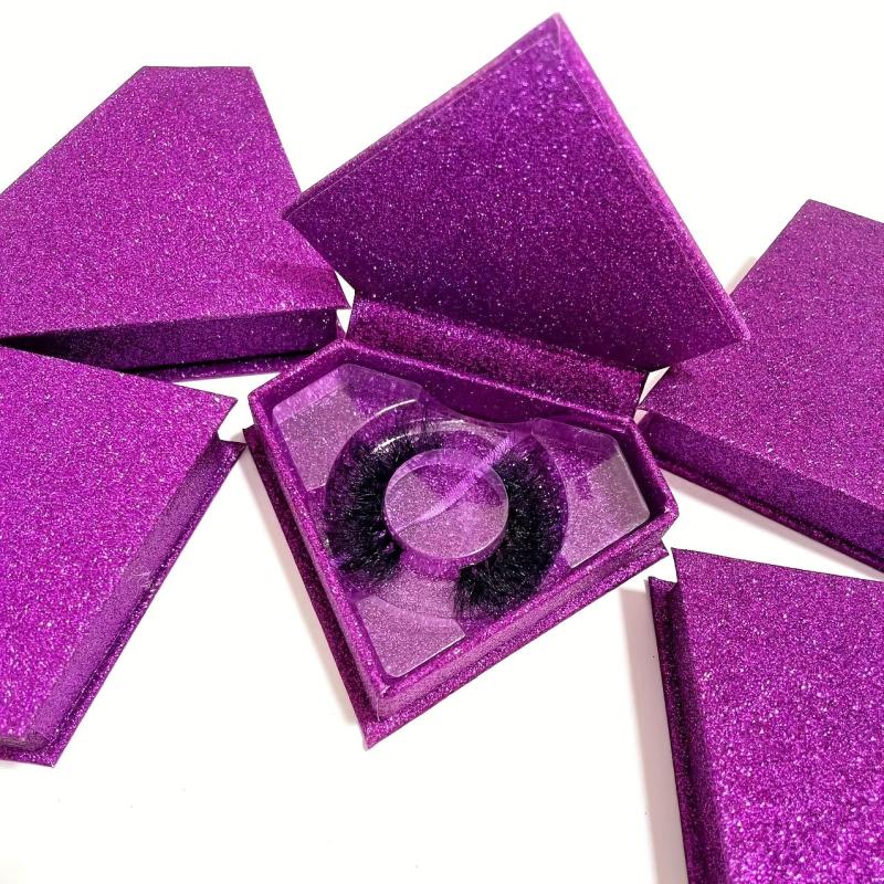 Glitter Diamond Shaped Eyelashes Storage Box - Lavender