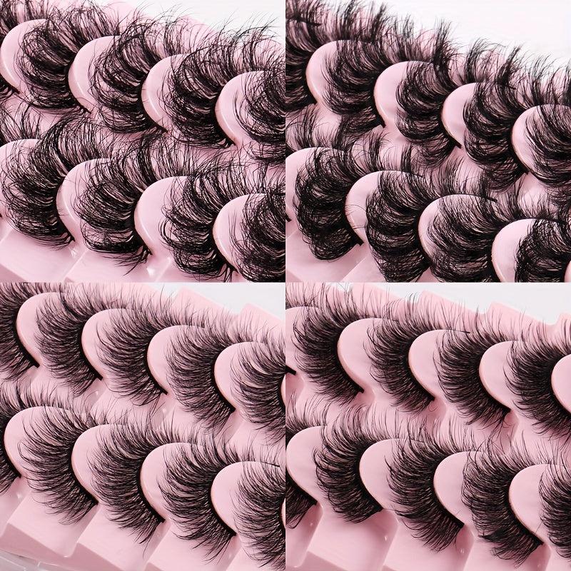 10 Pairs Fluffy False Eyelashes Dramatic Look Thick Curly Faux Mink Lashes