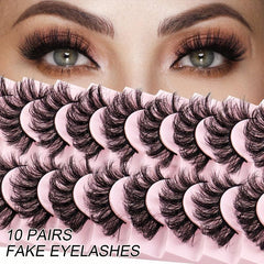 10 Pairs Fluffy False Eyelashes Dramatic Look Thick Curly Faux Mink Lashes