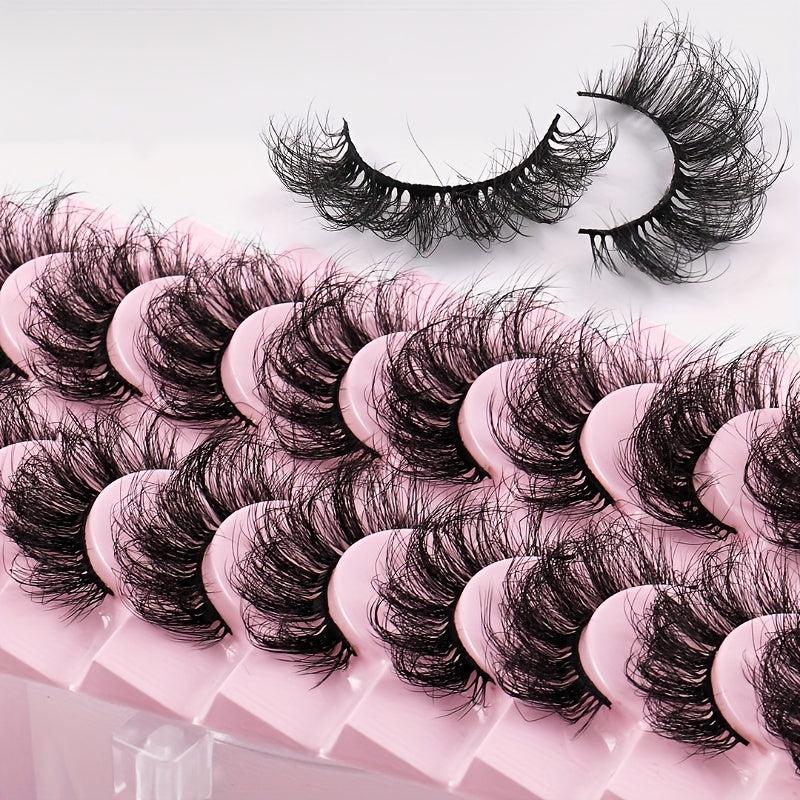 10 Pairs Fluffy False Eyelashes Dramatic Look Thick Curly Faux Mink Lashes