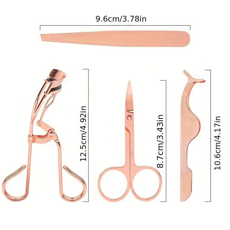 4Pcs Eyelashes Tool Set with Curlers, Applicator, Tweezers, Scissors