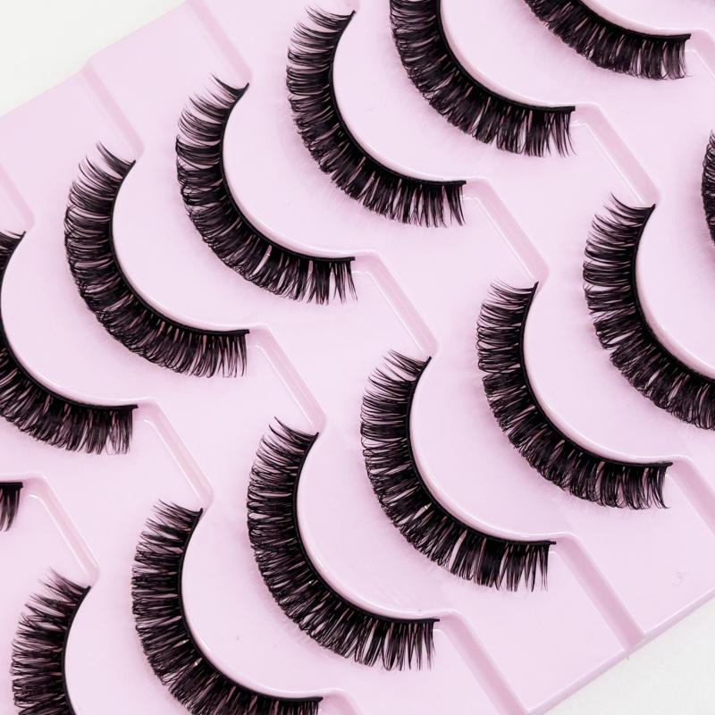10 Pairs D Curly Natural Mink Lashes 8mm Wispy Fluffy Volume Soft Eye Lashes