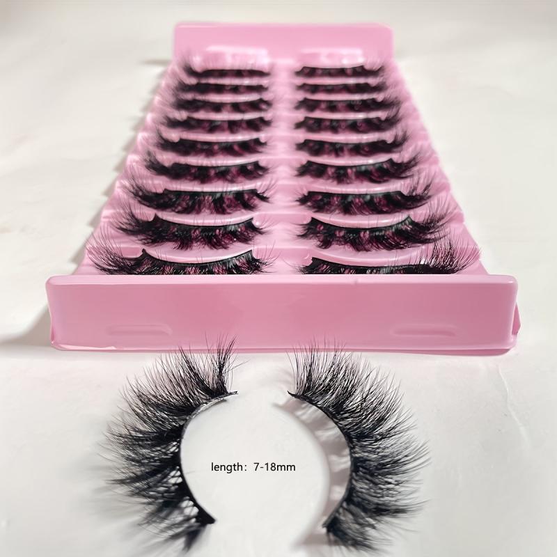 10 Pairs Faux Mink Hair False Eyelashes Natural Curling Messy Thick 3D