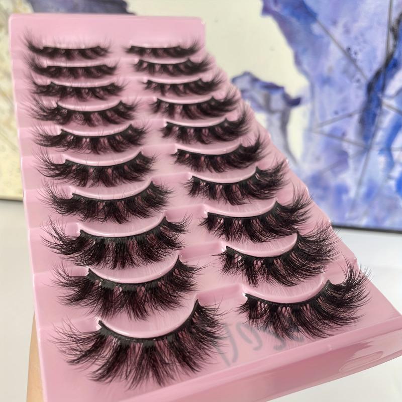 10 Pairs Faux Mink Hair False Eyelashes Natural Curling Messy Thick 3D